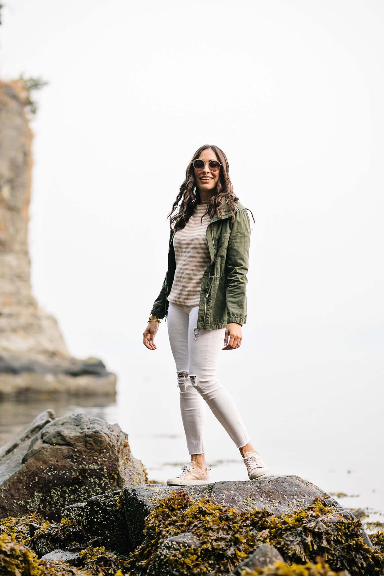 JCrew striped sweater is always affordable fall fashion as styled by AGlamLifestyle blogger Amanda in Vancouver at Siwash Rock