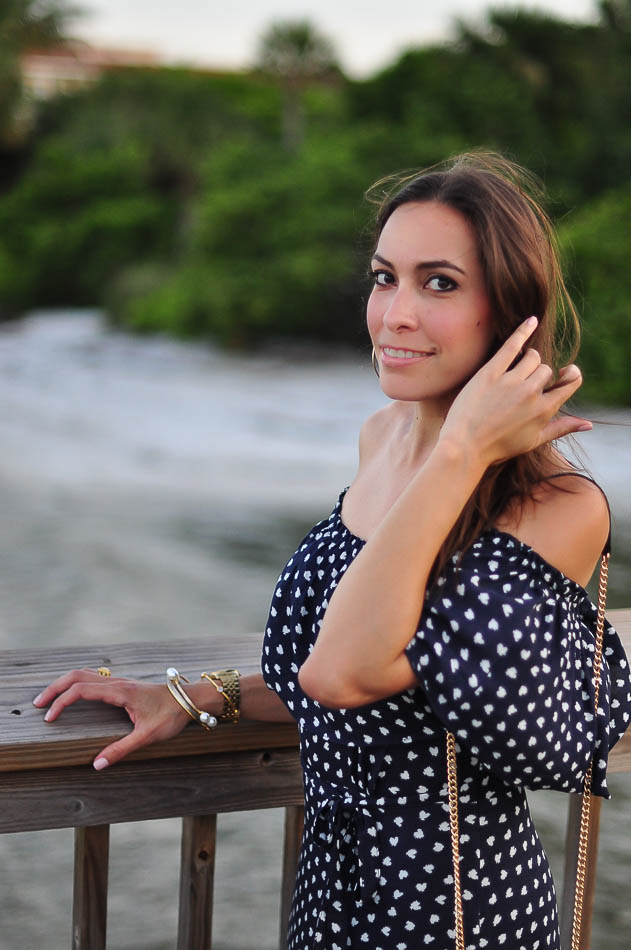 woman wearing a LOFT French Hen maxi dress and jewelry