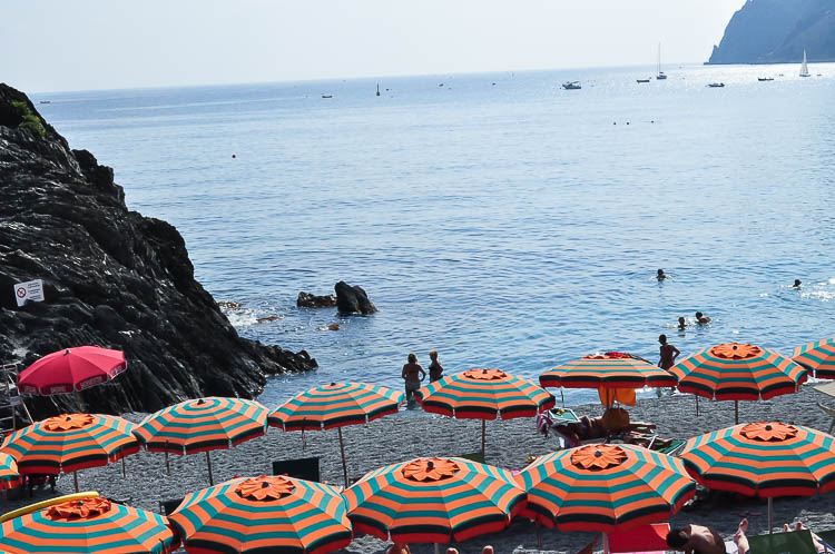 Striped umbrellas in Monterosso