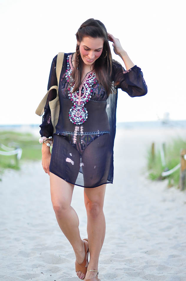 Zara Embellished Tie-Dye Tunic at Beach