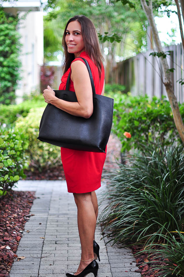 The Limited Red shirtdress and reversible toteThe Limited Red shirtdress and reversible tote