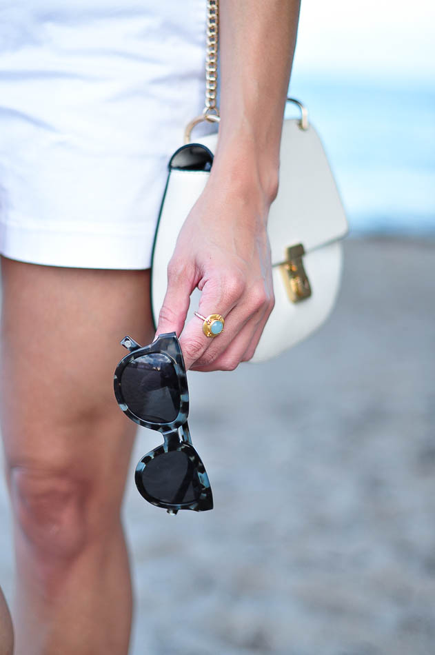 Warby Parker Banks graphic sunglasses and Julie Vos ring