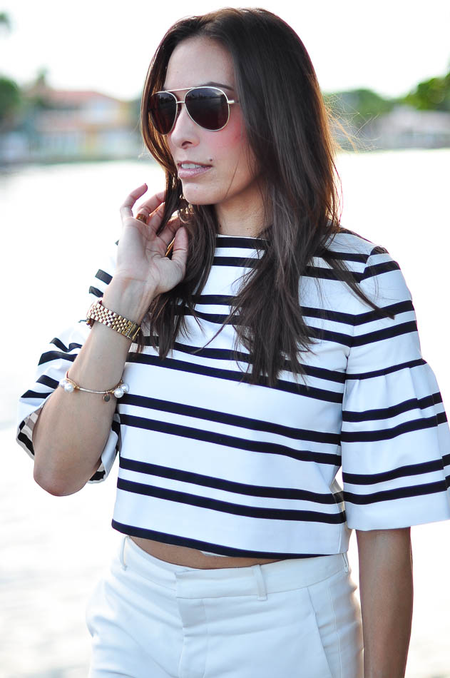 Warby Parker Crossfield sunglasses and Zara striped top