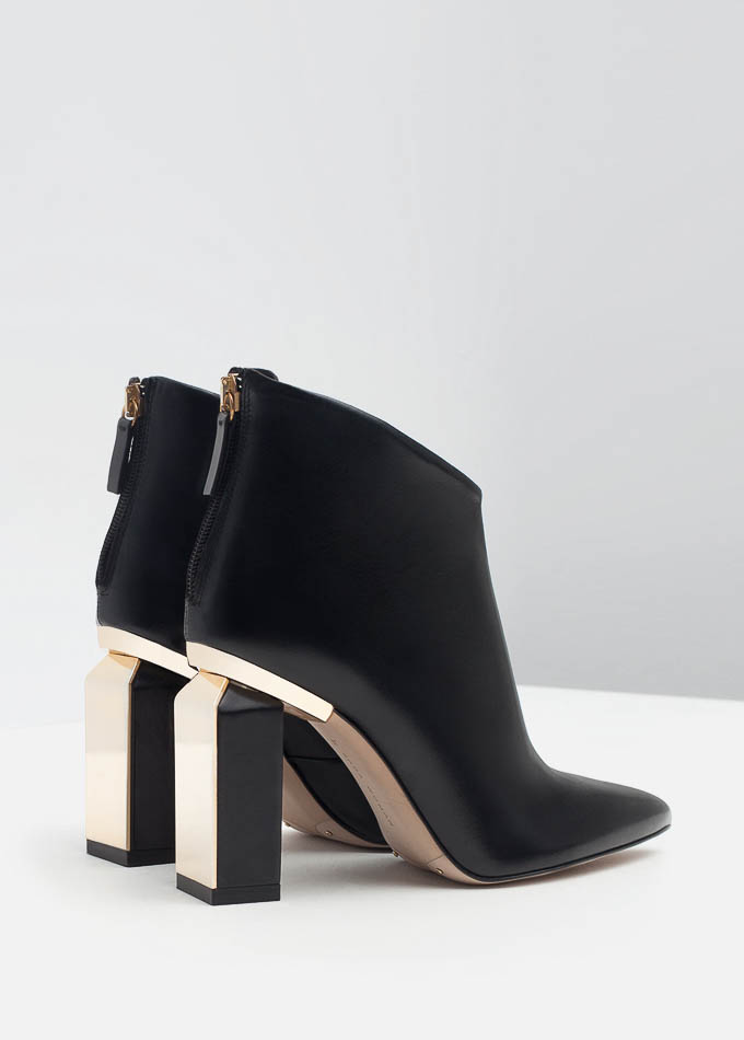 Zara black leather and metal heeled ankle boots