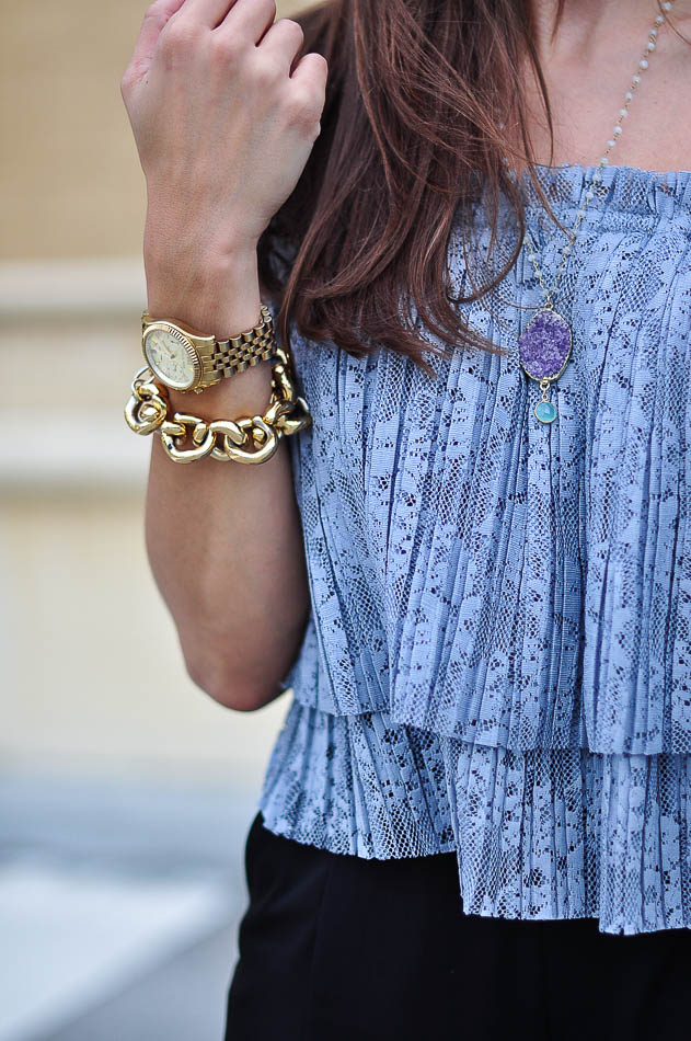 Zara lace top and Jcrew classic link bracelet