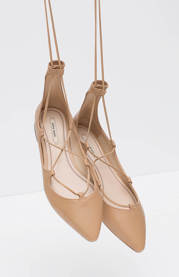 Zara natural tie-up ballerina flats