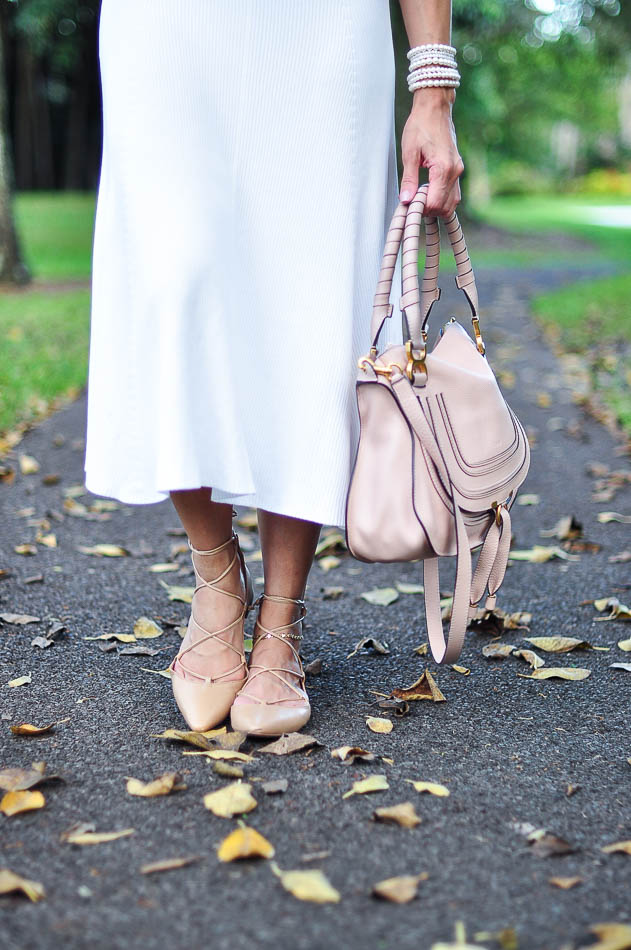 Zara lace up flats and Chloe Marcie bag