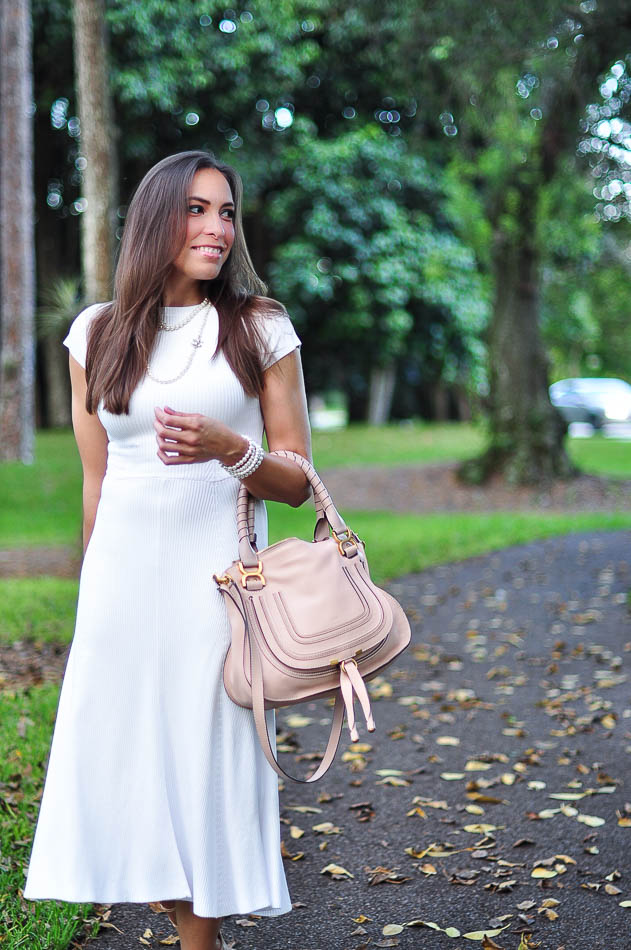 Zara white midi dress and Chloe Marcie bag