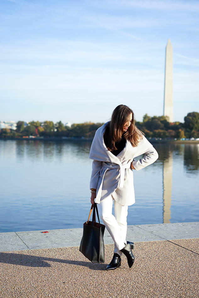 Tahari coat and French Connection Ronan booties