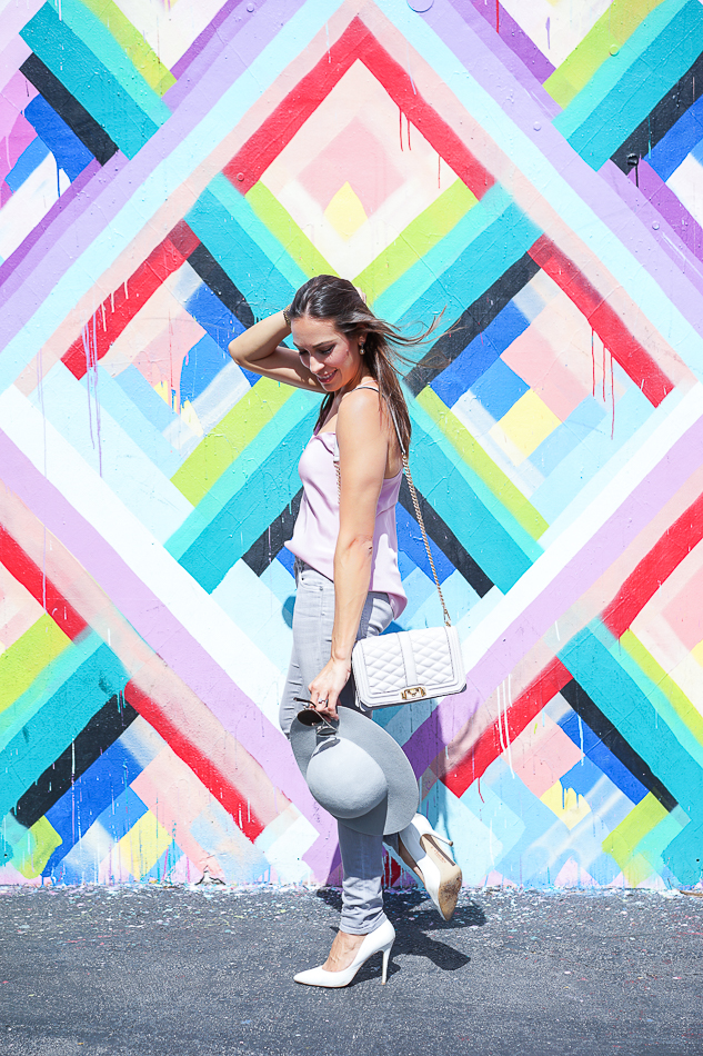 Wynwood Walls in Jcrew Carrie cami and Rebecca Minkoff Love Crossbody bag side view