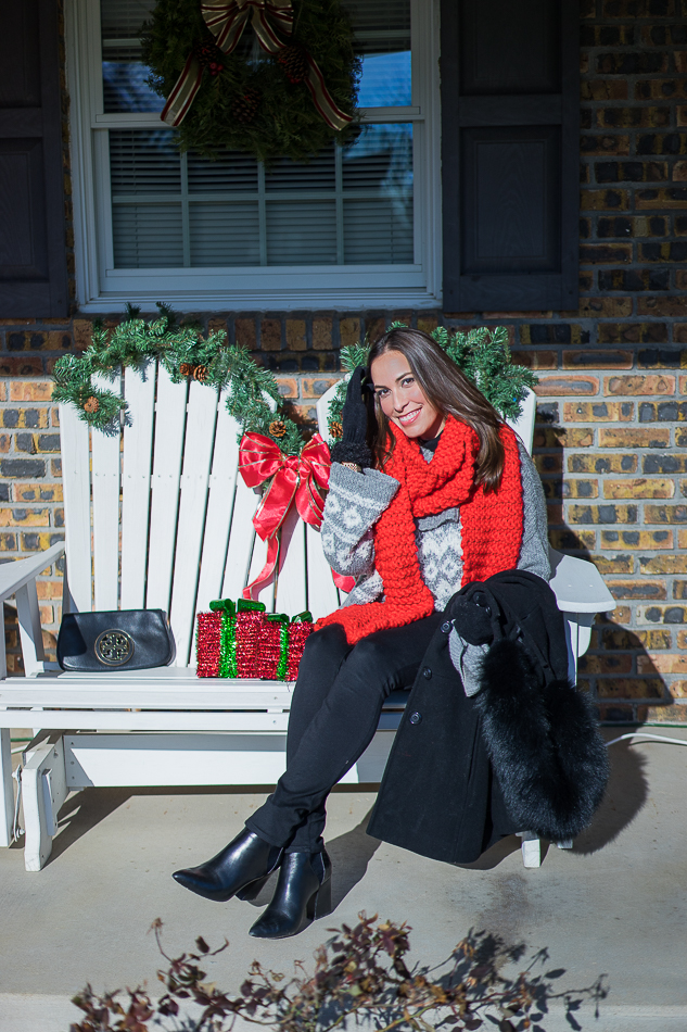 Fur trimmed coat and Anthropologie scarf