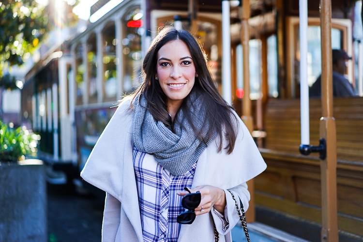 Tahari Marla coat and grey JCrew scarf