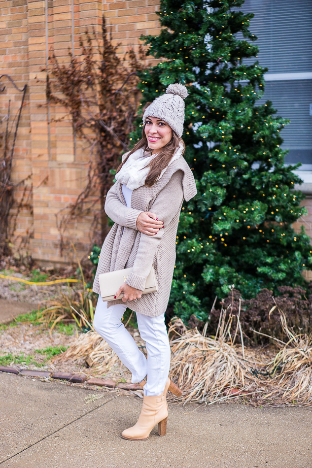 Vince Honeycomb cardigan and YSL classic monogram clutch