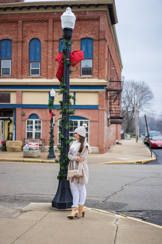 Winter neutrals Vince Honeycomb stitched cardigan and white AG Jeans