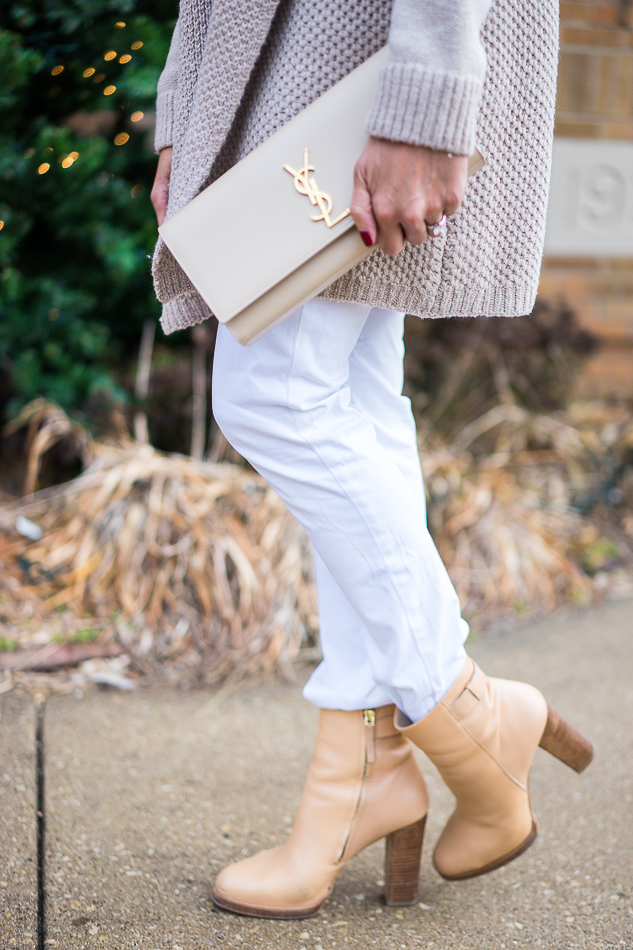 Winter neutrals YSL classic monograme clutch and white AG Jeans