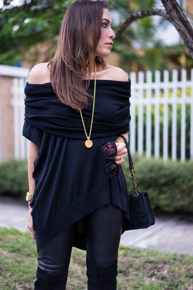 Black cashmere sweater and Julie Vos monogram pendant