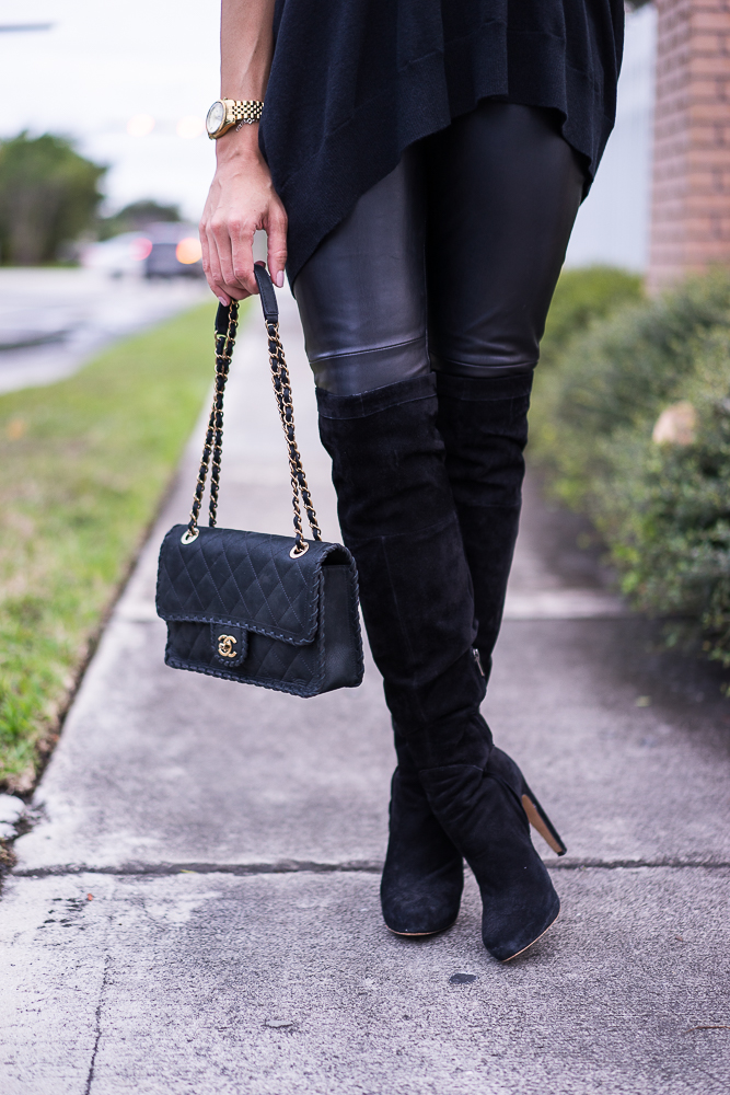 Suede over the knee boots and chanel bag
