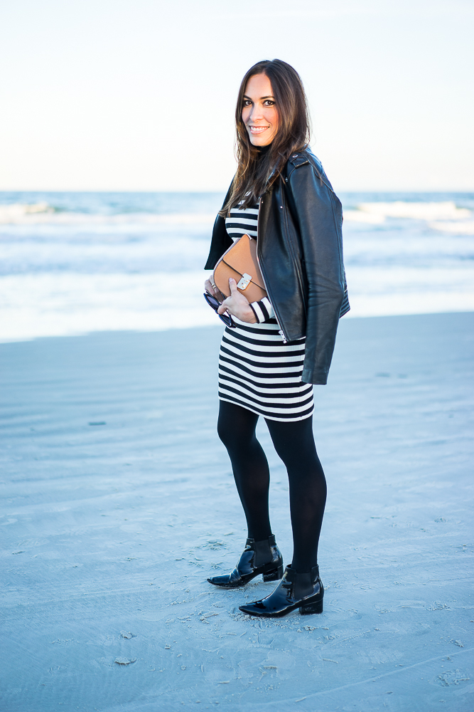 Topshop striped dress and black patent leather booties