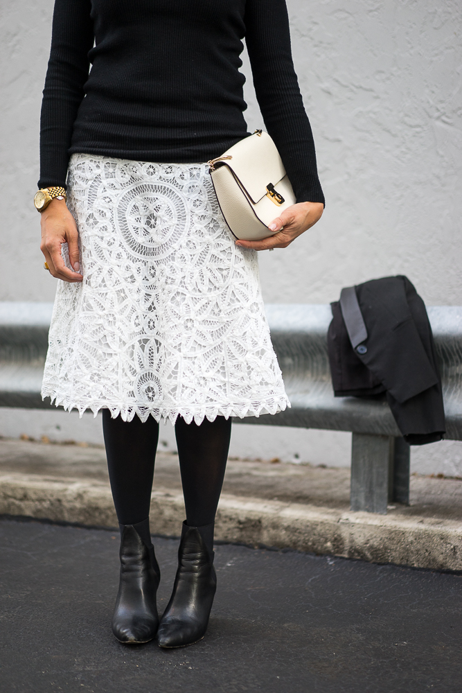 White lace skirt and ASKA Collection Troy booties
