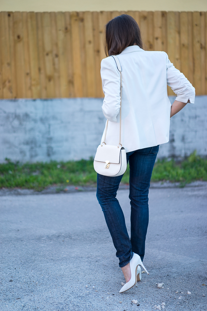 White Blazer and white crossbody bag