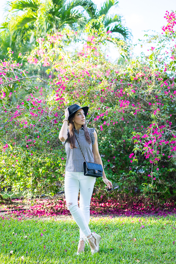 Zara Gingham top and distressed AG Adriano Goldschmeid white jeans-2