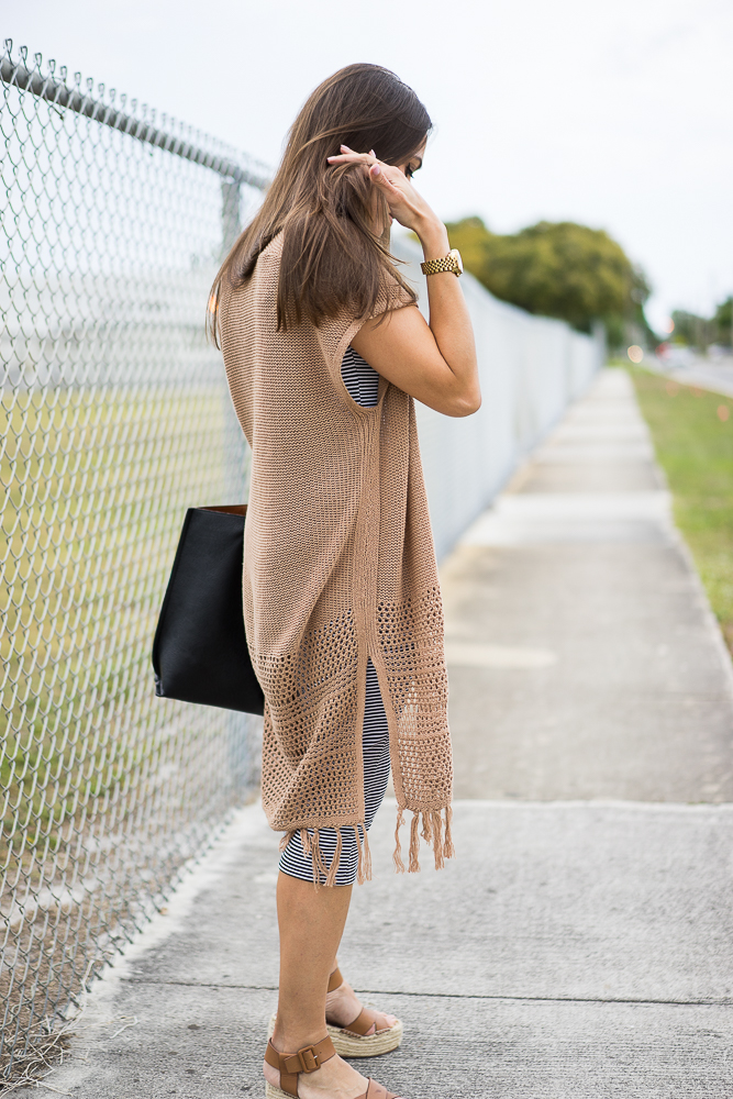 Old Navy stripe dress and Old Navy fringe cardigan