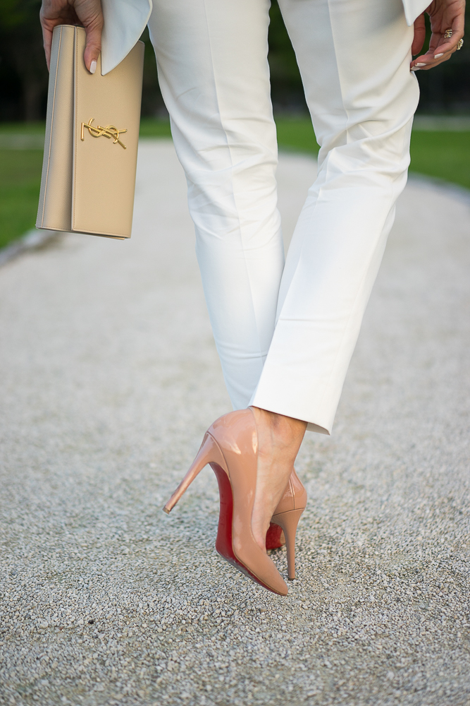 YSL monogram clutch, nude clutch, Christian Louboutin Pigalle nude pump