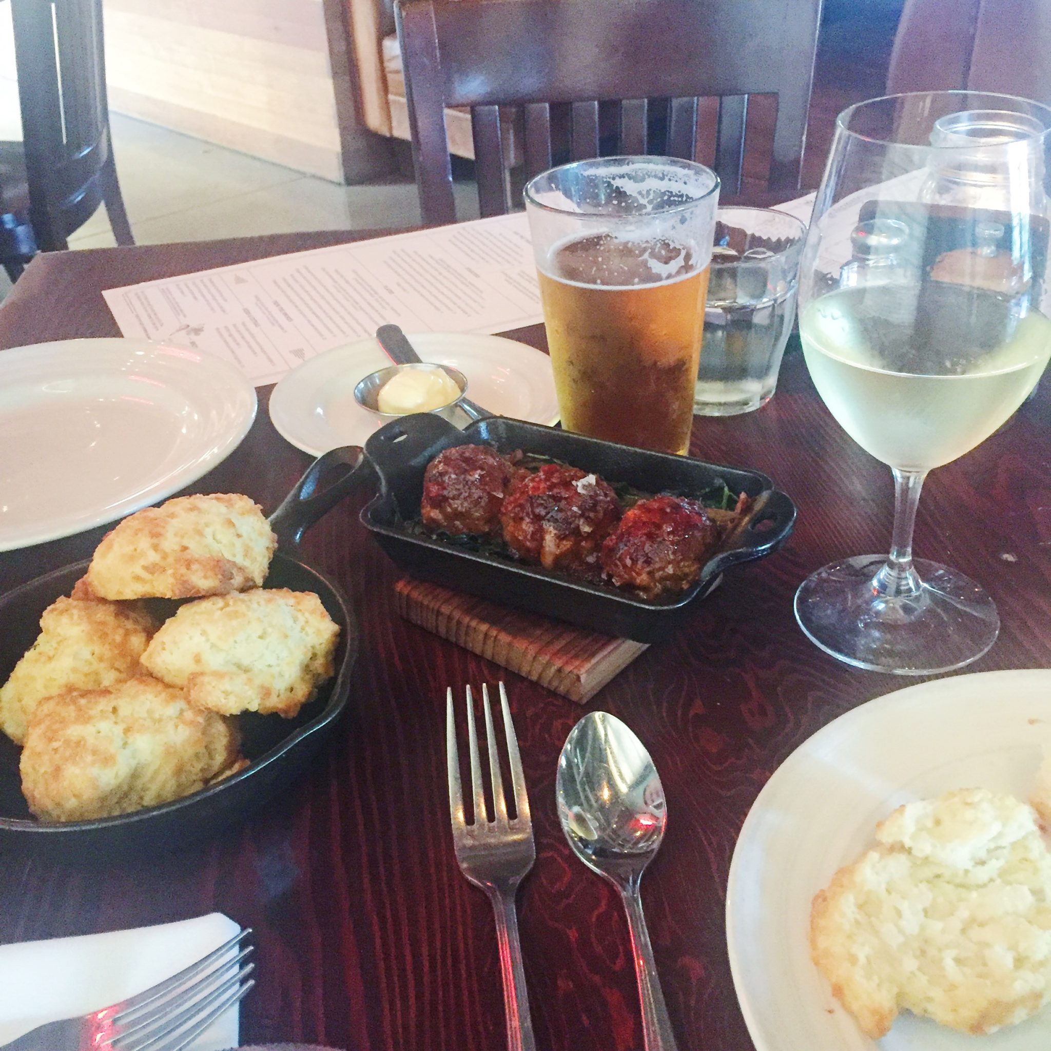 Farmstead Napa cheddar bisquits, Farmstead Napa meatballs, Long Meadow Ranch restaurant