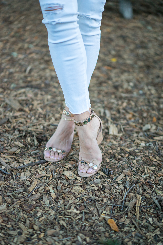 Farmstead: A Glam Lifestyle Blogger Amanda Champion wearing Vince Camuto Elodie gold metallic wedge