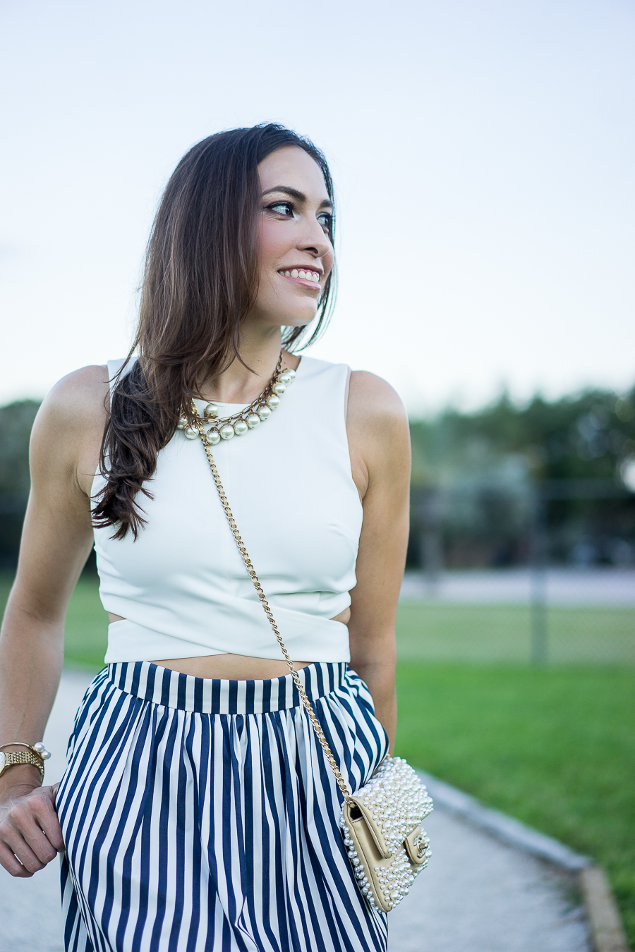 White Crop Top and Striped Skirt - A Glam Lifestyle