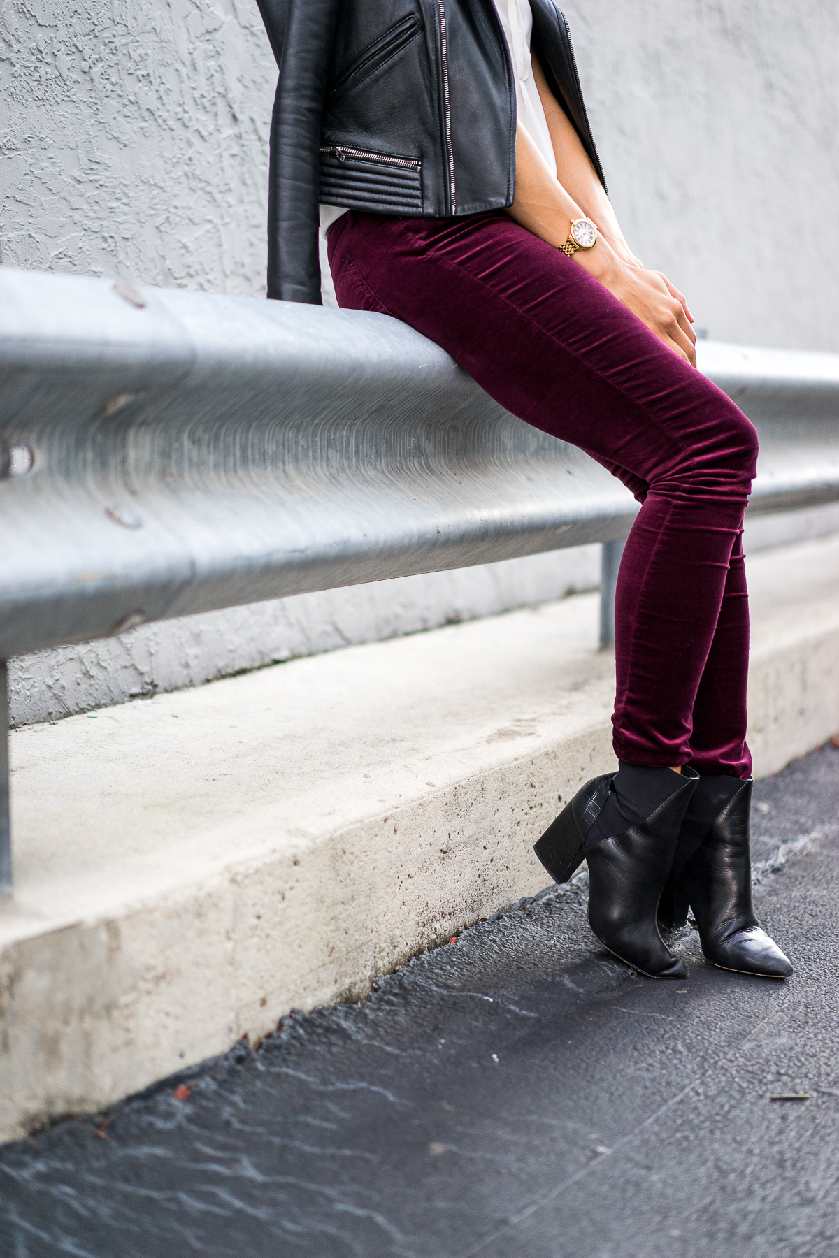 AG Velvet Leggings featured by top FL fashion blogger, A Glam Lifestyle: image of a woman wearing AG super skinny velvet leggings