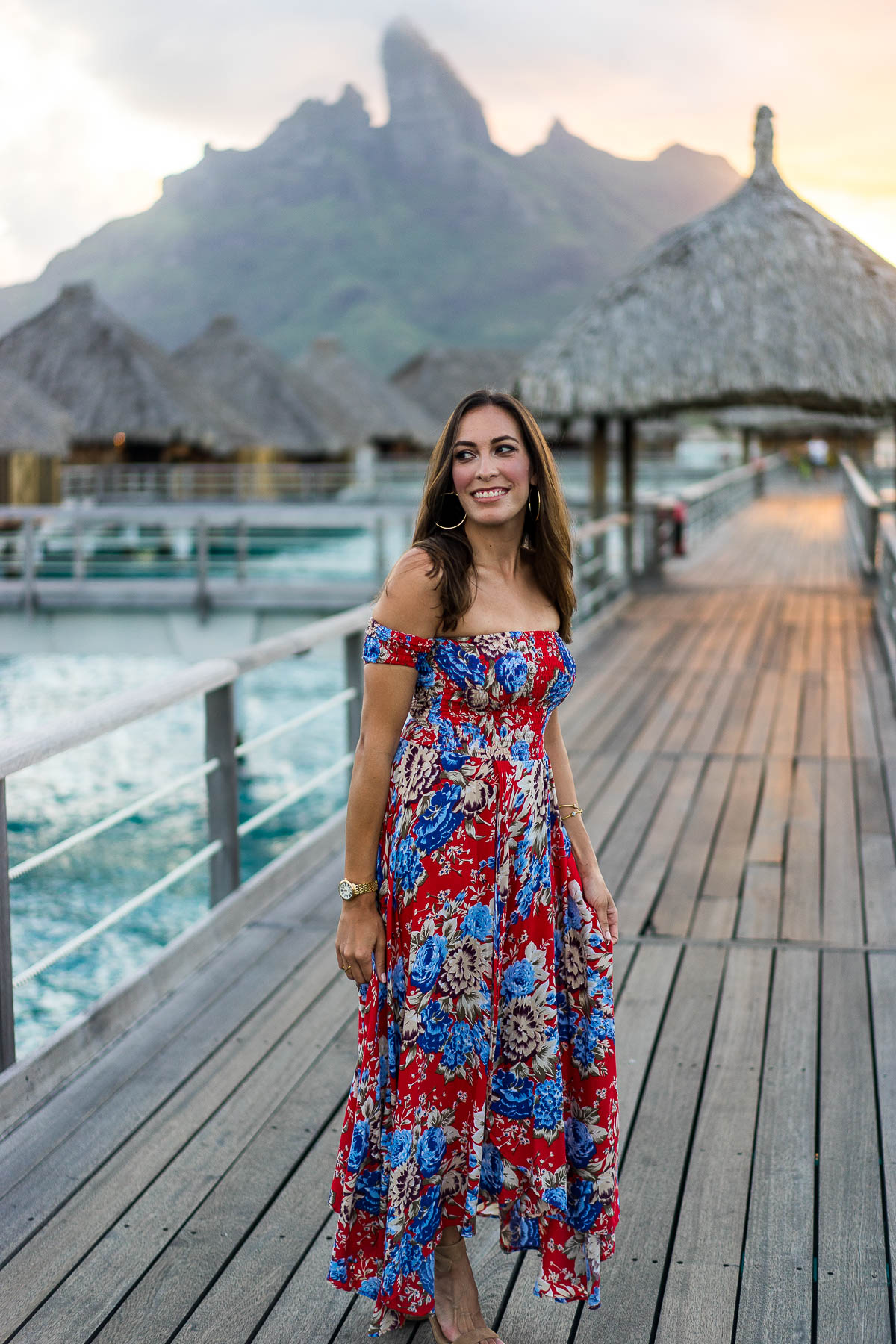 Floral maxi dress styled by fashion blogger Amanda from A Glam Lifestyle at St Regis Bora Bora Resort