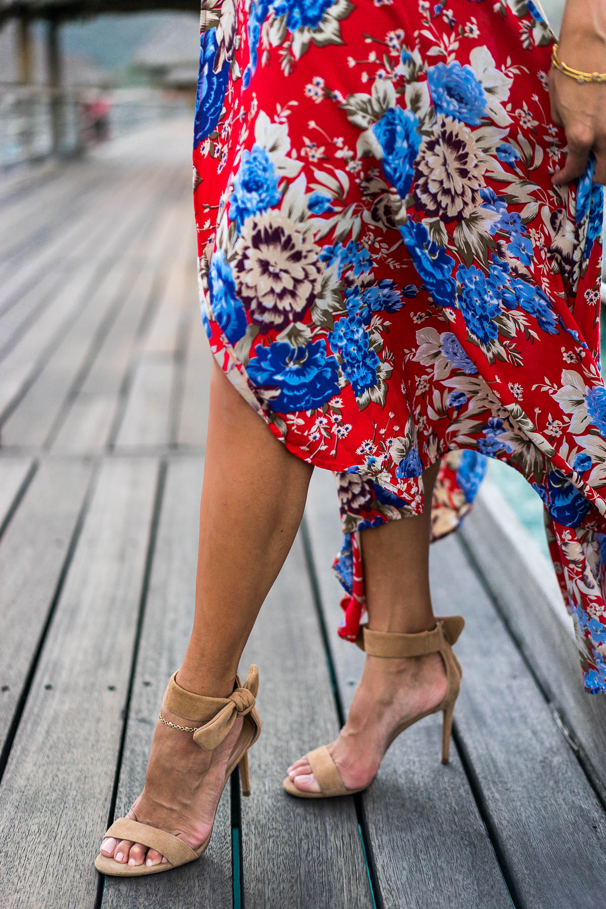 A Glam Lifestyle fashion blogger styles floral maxi dress by auguste the label with banana republic bow sandals