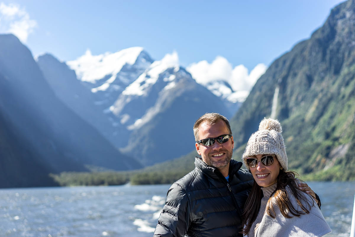 A Glam Lifestyle fashion blogger with husband during Milford Sound cruise