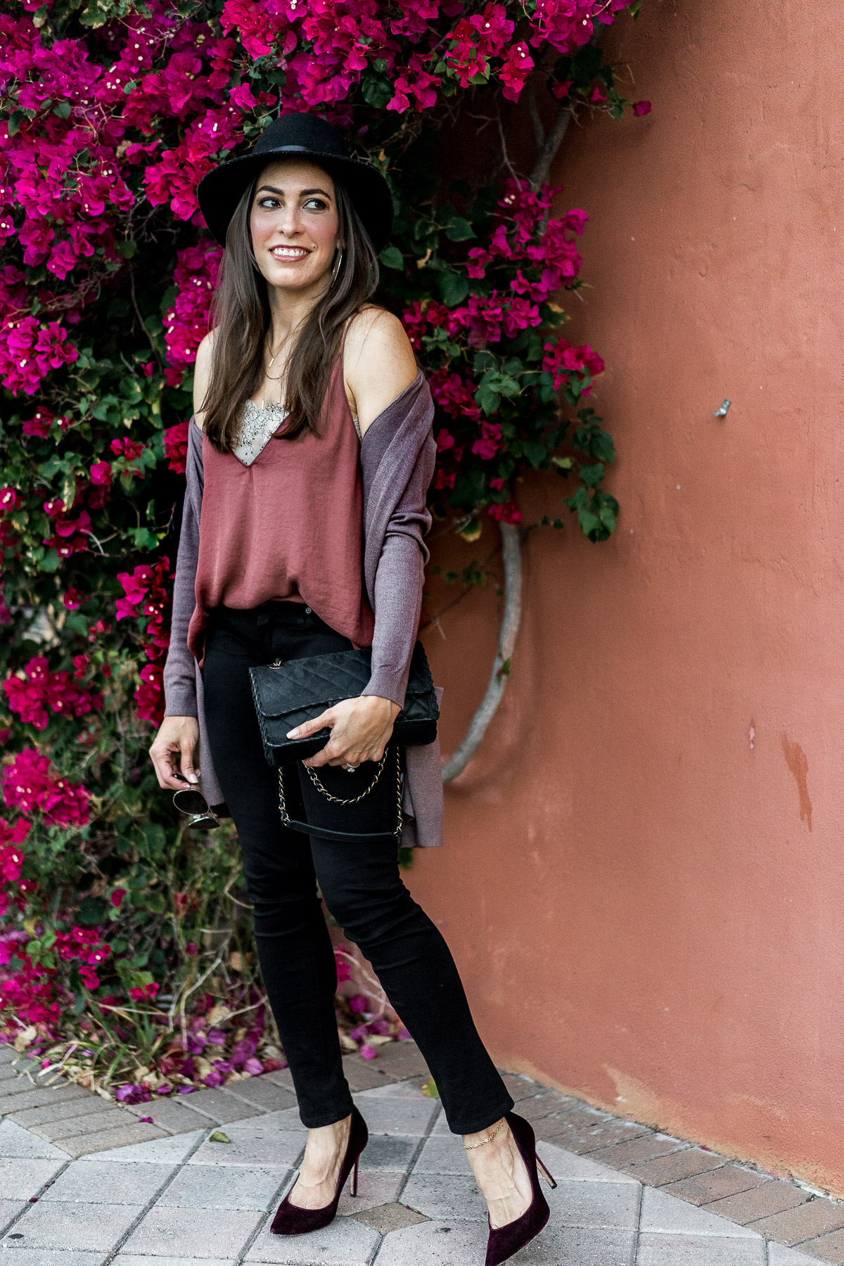 Pretty Free People Deep V Bandeau Cami with lace worn by South Florida blogger Amanda of AGlamLifestyle