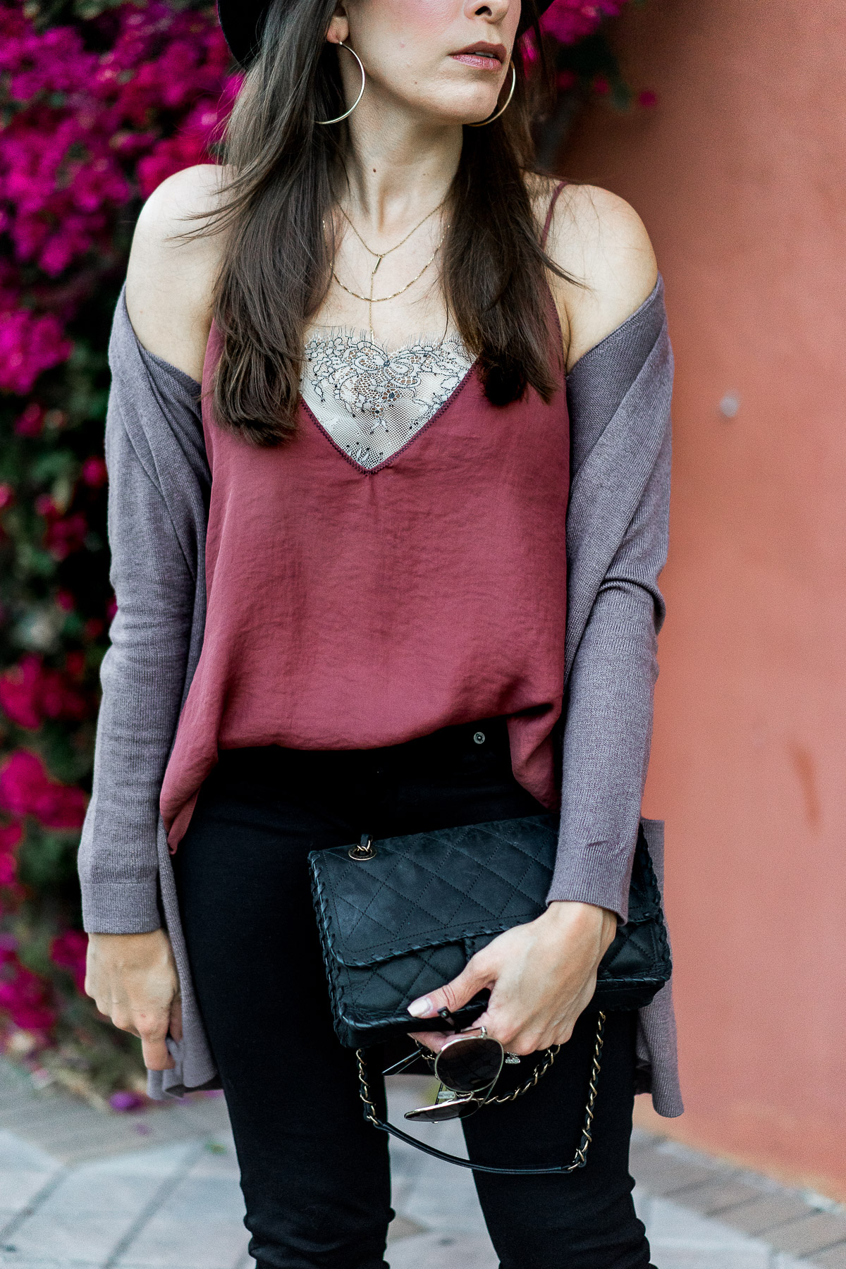 Details on Free People Deep V bandeau cami as styled by Amanda from AGlamLifestyle blog