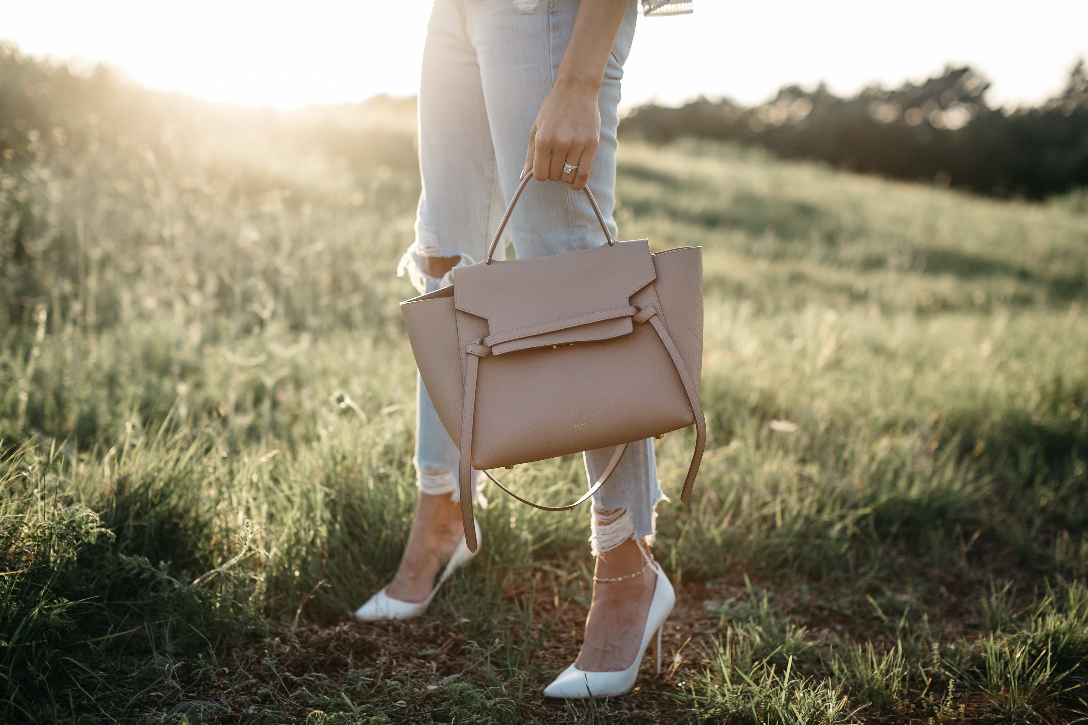 Nude Celine belt bag worn by Dallas fashion blogger Amanda of AGlamLifestyle