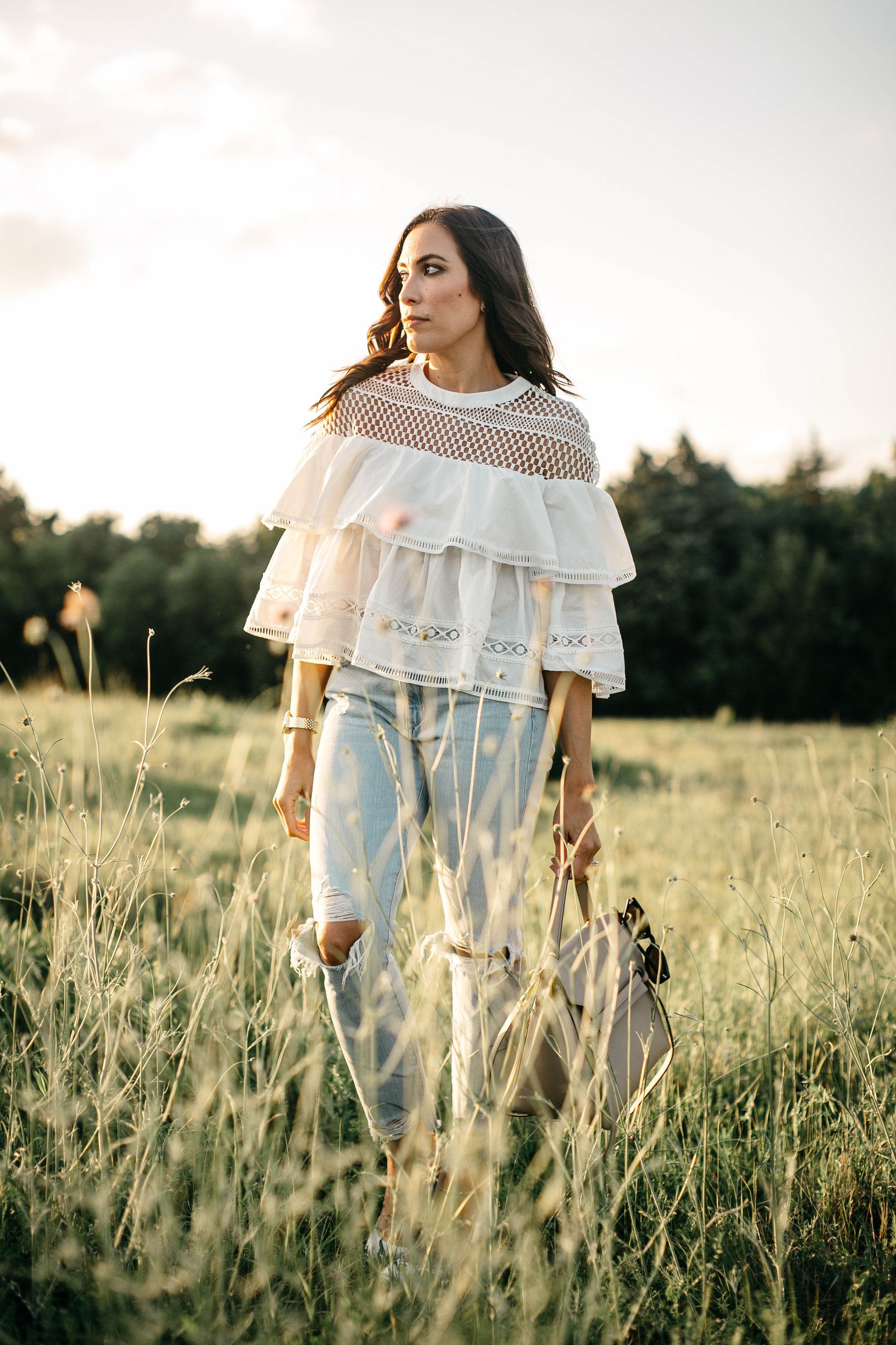 Tiered ruffle top from Chicwish styled by Amanda of A Glam Lifestyle blog with Lovers and Friends distressed jeans