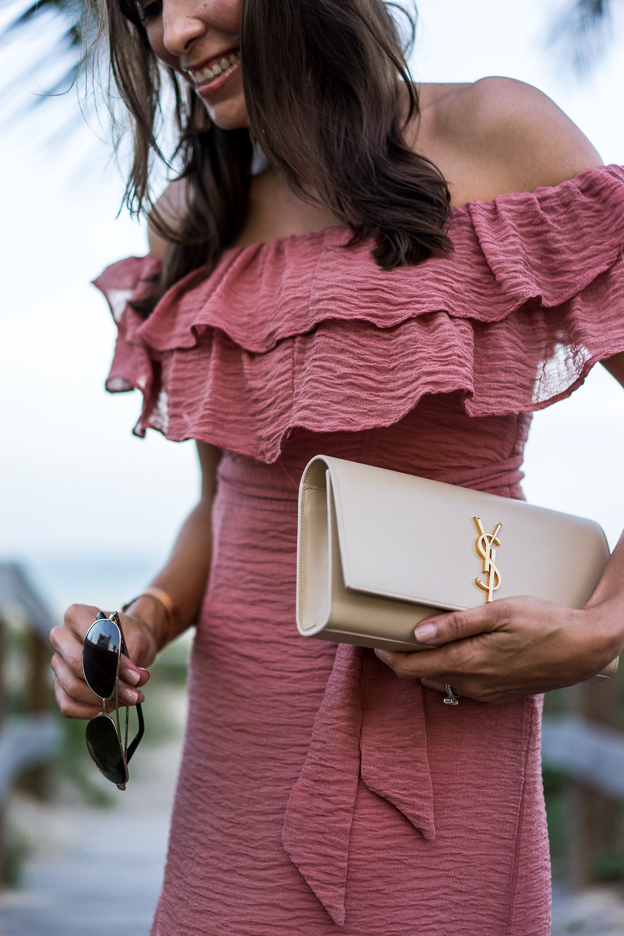 Great Summer style includes easy date night options like this mauve dress styled by AGlamLifestyle blogger Amanda