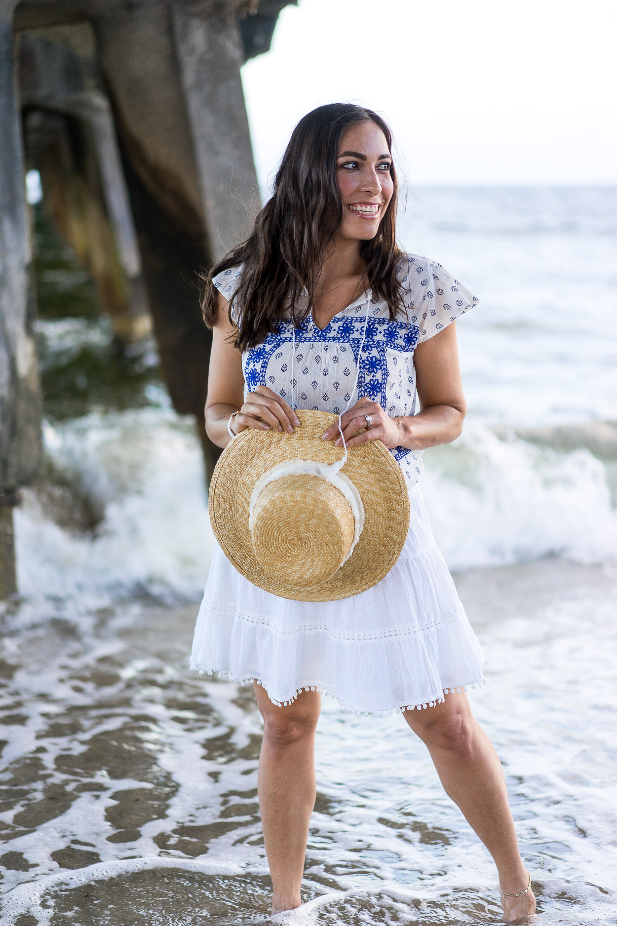 Old Navy Summer favorites picked by Amanda of A Glam Lifestyle blog in Old Navy top and skirt with straw boater hat