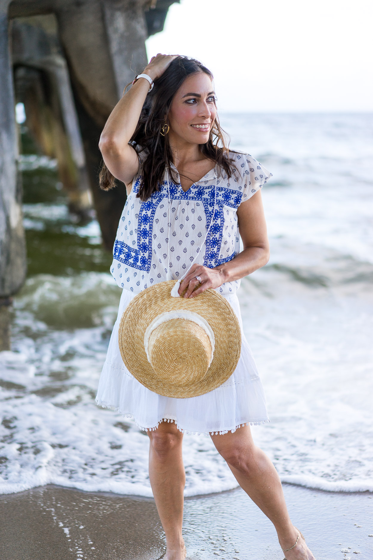 Amanda from A Glam Lifestyle picks her Old Navy Summer favorites which include white pom pom skirt and blue and white embroidered top