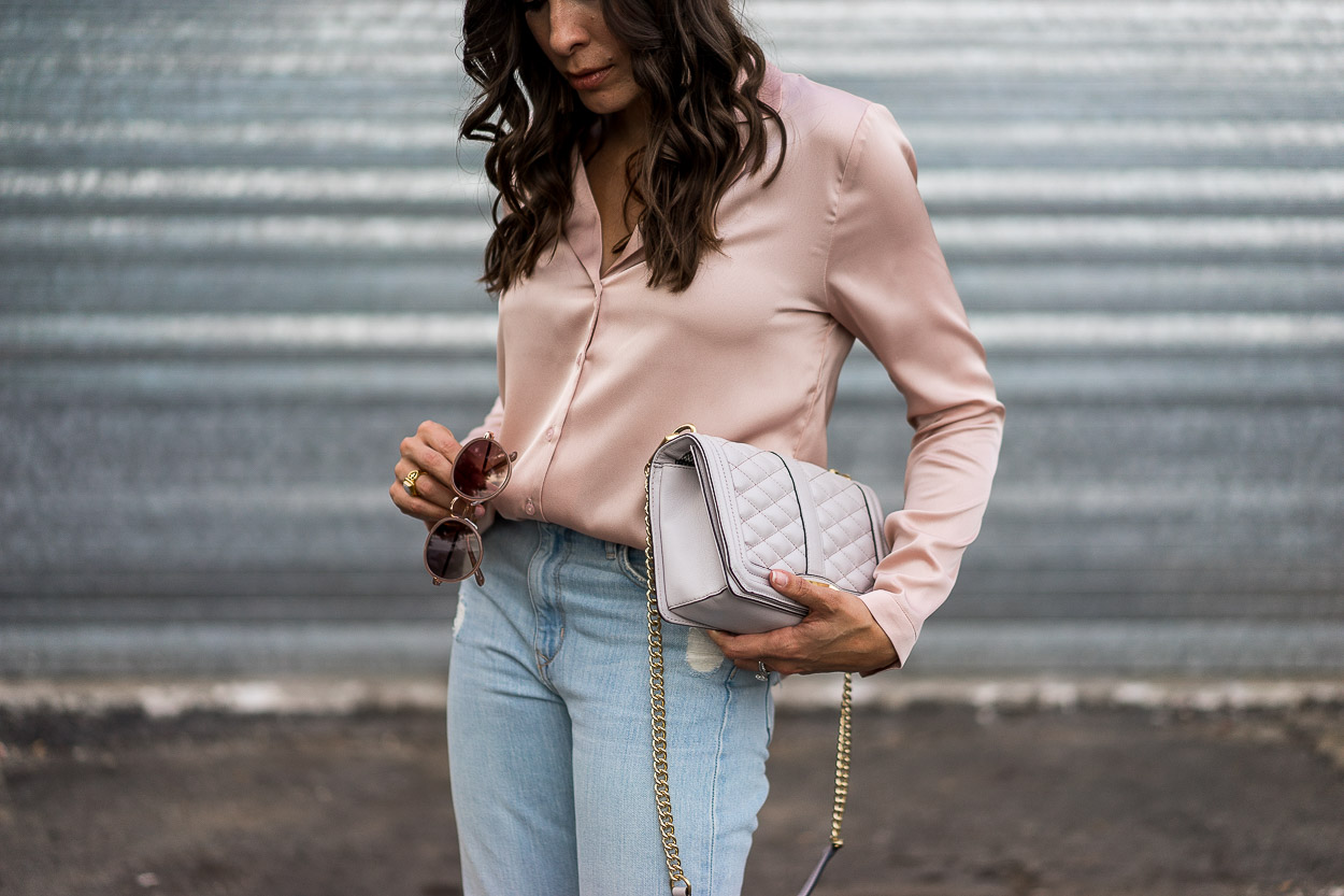 Learn to style the pajama top trend by fashion blogger Amanda of A Glam Lifestyle in distressed Lovers + Friends denim and Louise Et Cie patent loafers