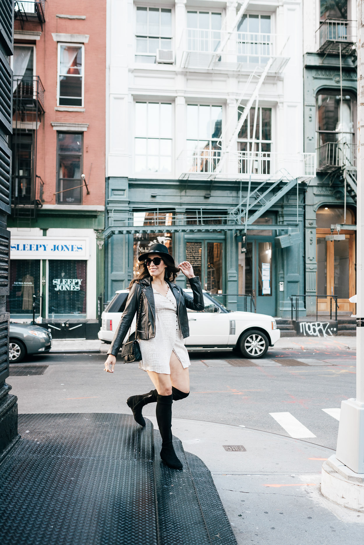 Blogger Amanda wears Gentle Fawn Elijah dress in Soho during NYFW SS18 presentations