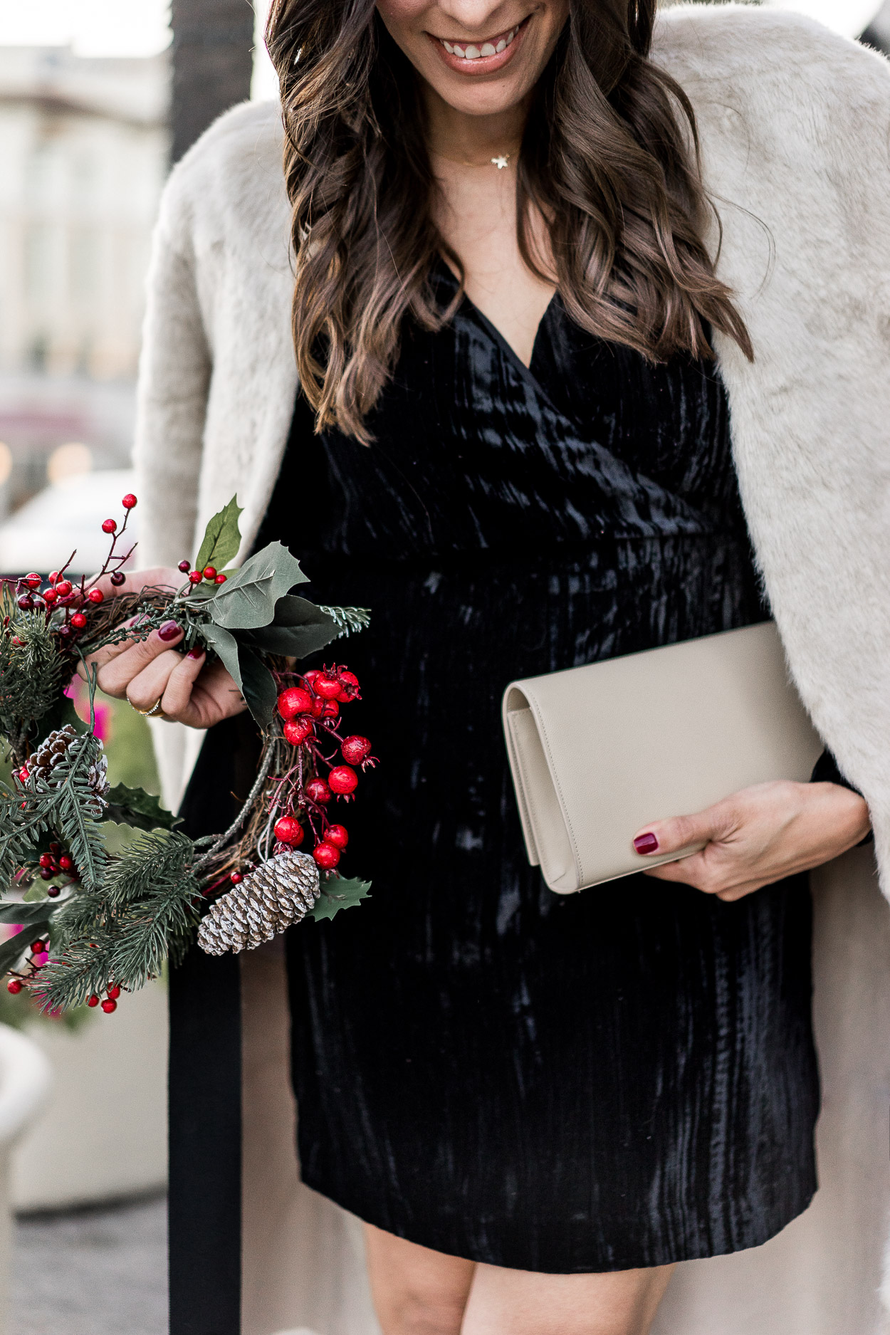 Gorgeous HM black velvet dress is perfect for a holiday party a la A Glam Lifestyle blogger Amanda