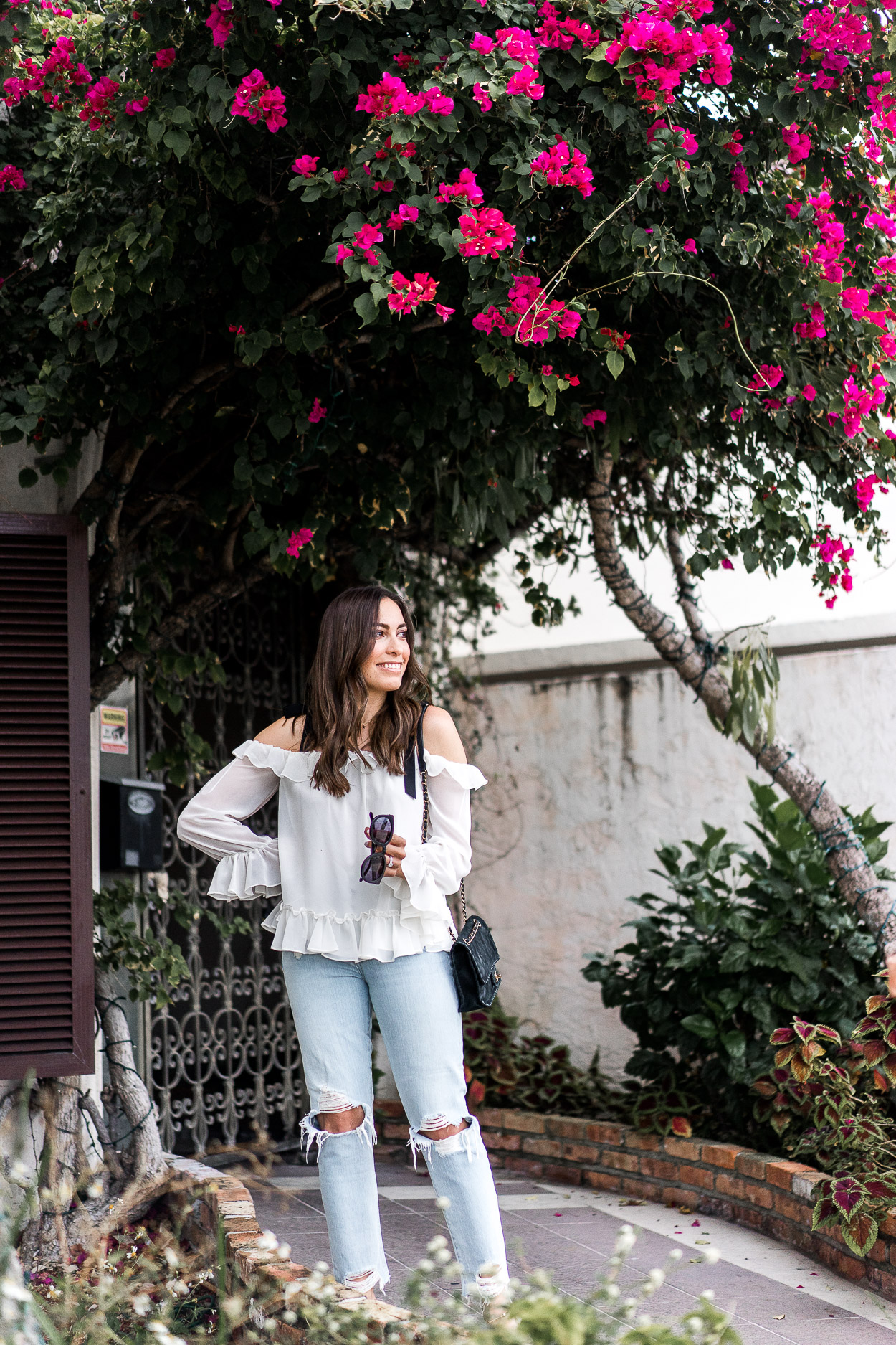 ruffled blouse by Cece with jeans