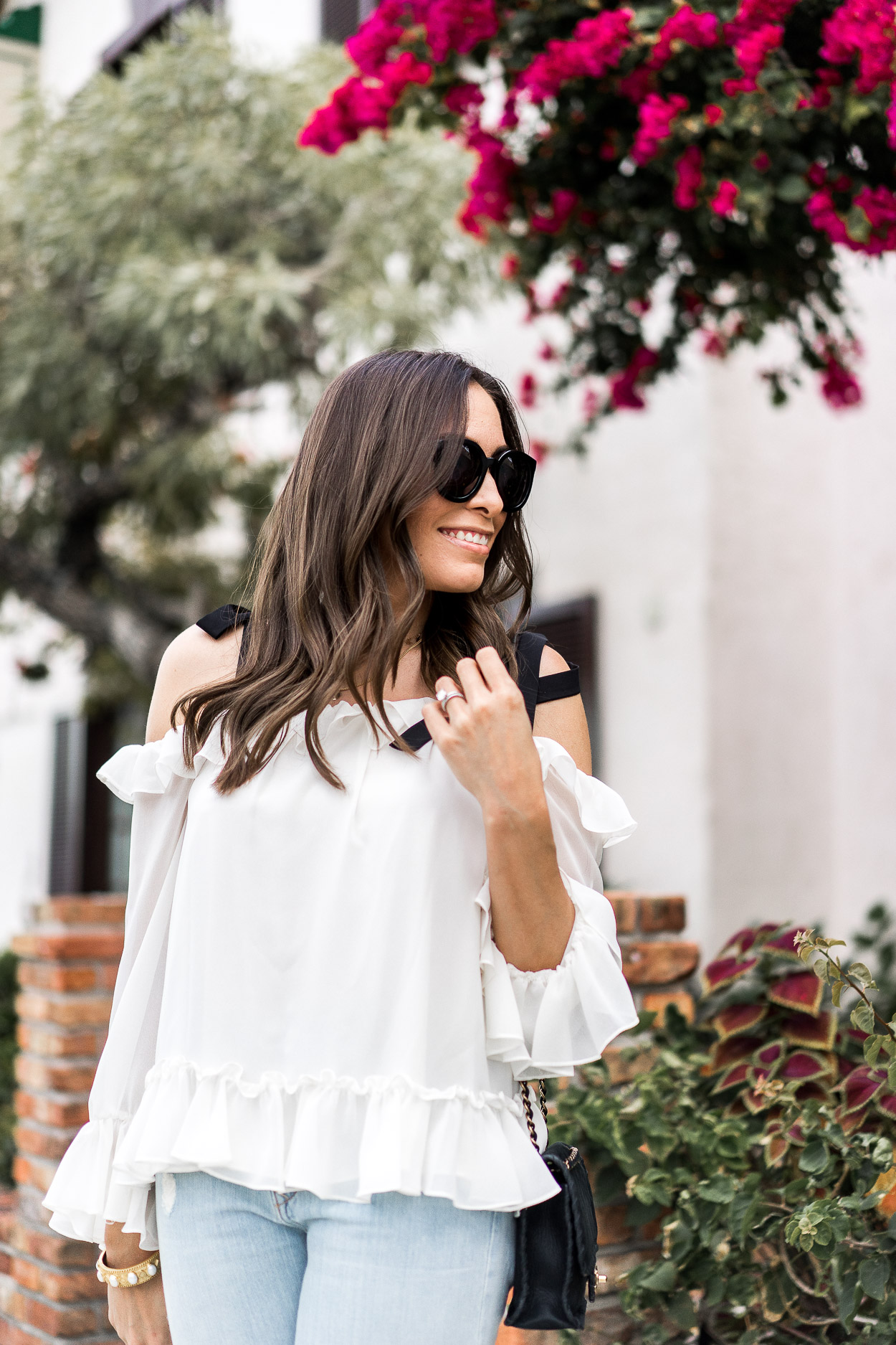 Feminine Style with Cece ruffled tie shoulder blouse