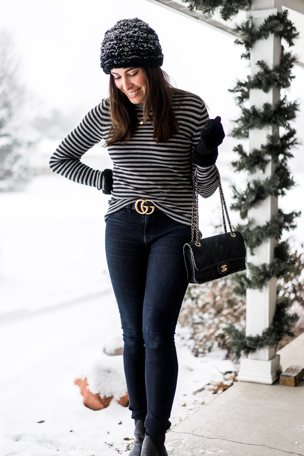 winter striped sweater with jeans