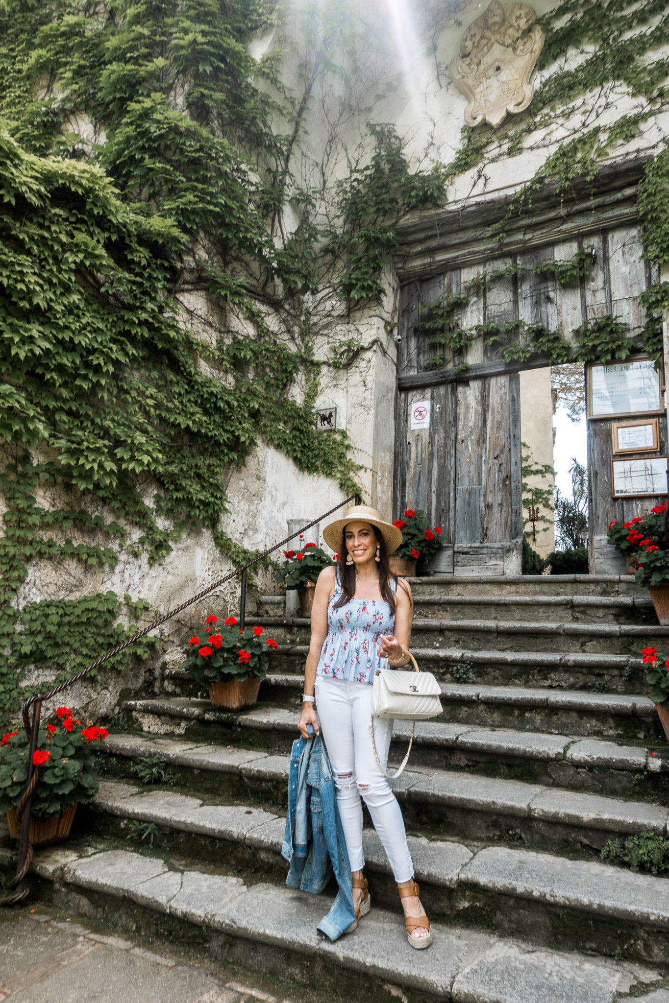 Smocked top white jeans outfit