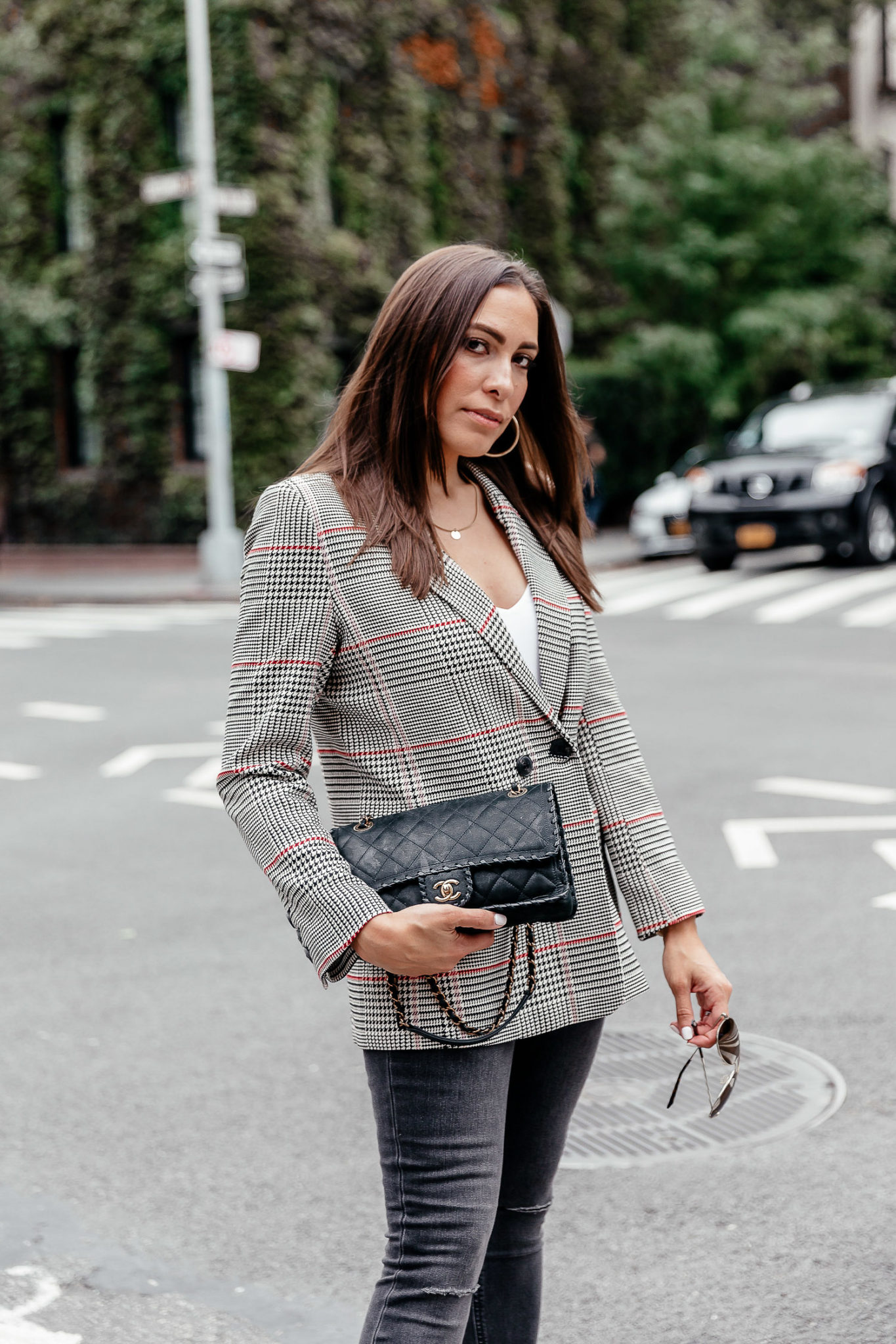 Anine Bing plaid blazer outfit