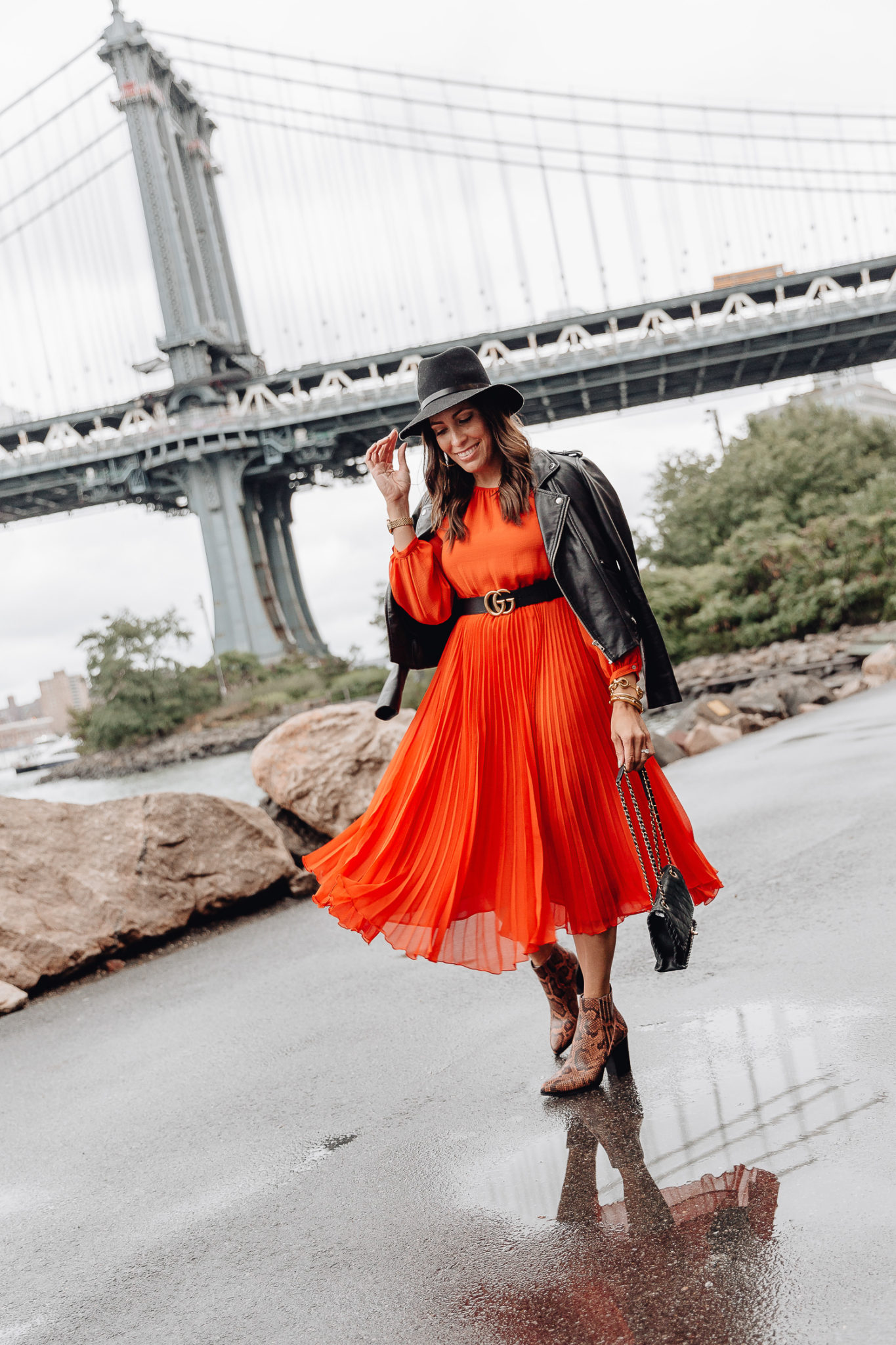 zara-coral-pleated-dress-fall-style 